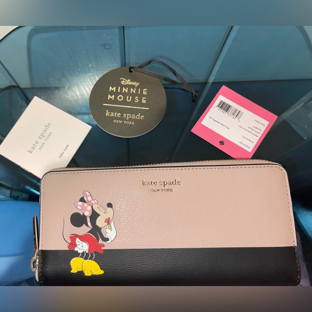 Kate Spade ♠️ x Disney Minnie Mouse Continental Wallet in Pink and Black NWT - Picture 4 of 7